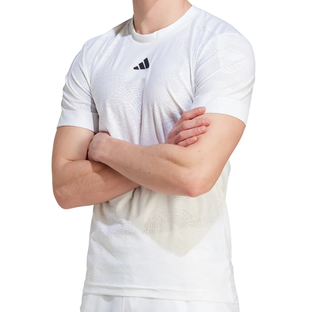 All Season Wear Universal Silhouette Adidas AEROREADY FreeLift Pro Tennis Mens T-Shirt - White/Black
