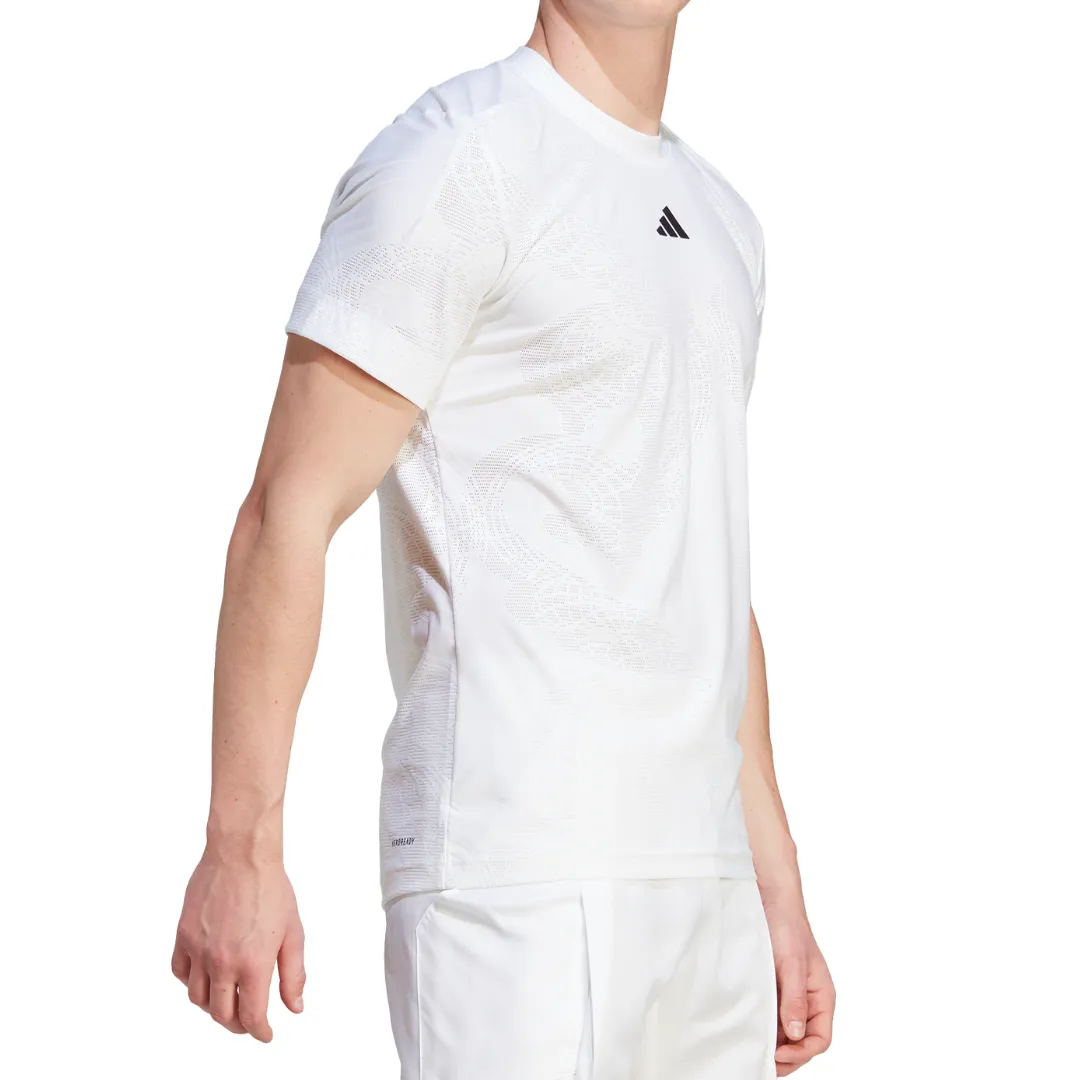 Adidas AEROREADY FreeLift Pro Tennis Mens T-Shirt - White/Black UV protection layer Non Toxic Printing