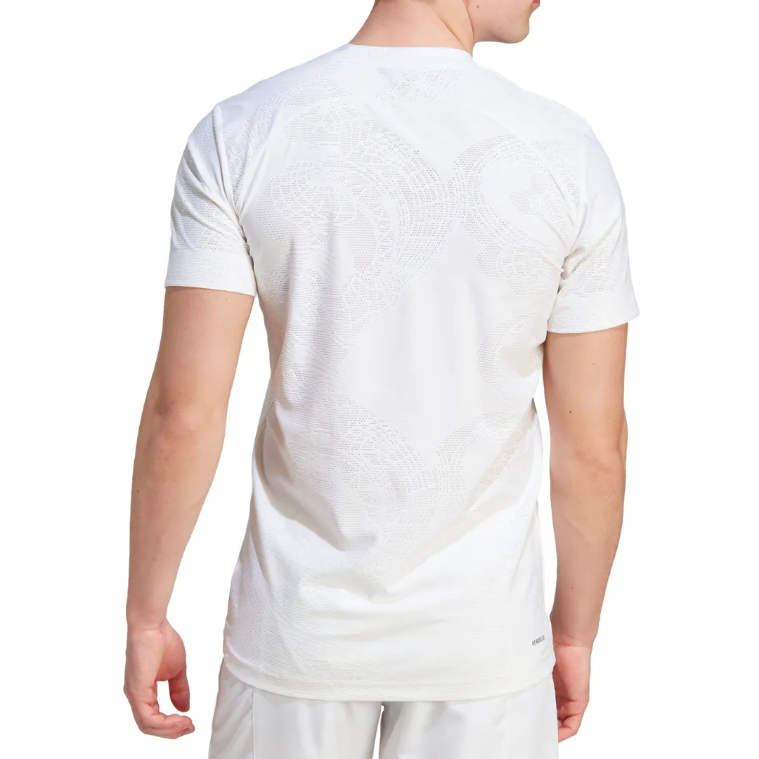 Raw Edge Hem Adidas AEROREADY FreeLift Pro Tennis Mens T-Shirt - White/Black