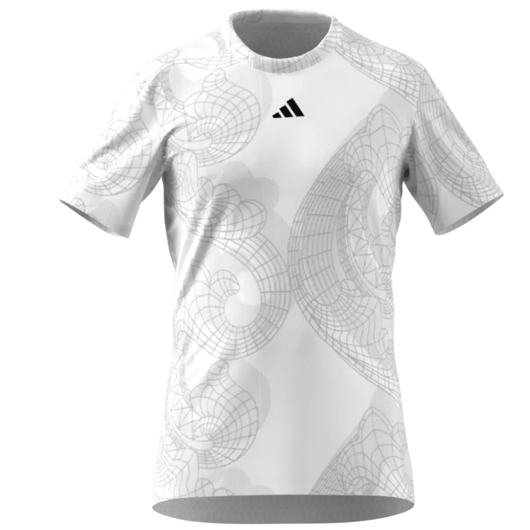 LayeredSleeveConstruction Adidas AEROREADY FreeLift Pro Tennis Mens T-Shirt - White/Black