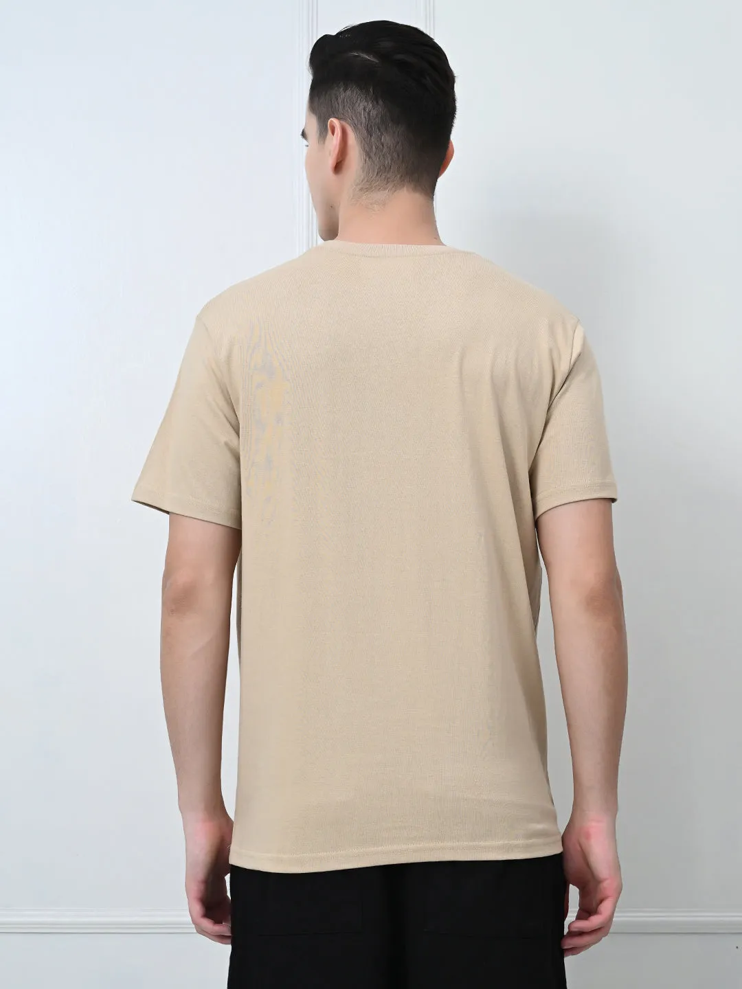 Stretch Jersey Knit Fashion Fit Comfy 100% Cotton Solid Regular Fit Tee - Beige