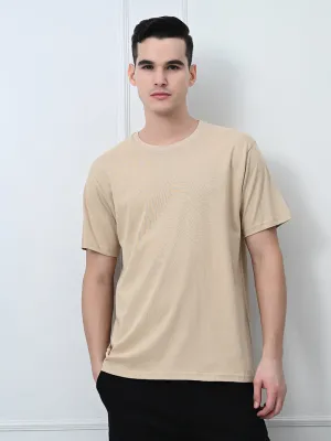 Comfy 100% Cotton Solid Regular Fit Tee - Beige Versatile Performance