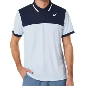Quick-Dry Fabric Chic Design Asics Court Polo Men Tennis Shirt - Soft Sky/Midnight