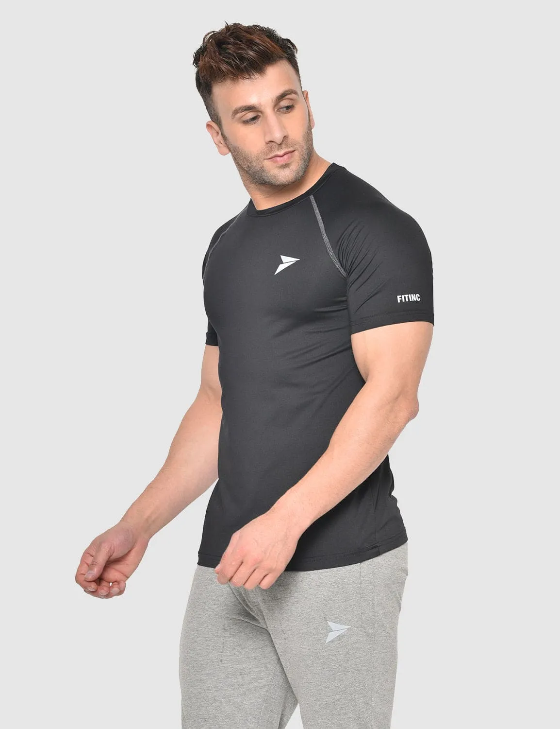 Flexible Fit Design Athletic Workout Solid T-shirt - Black