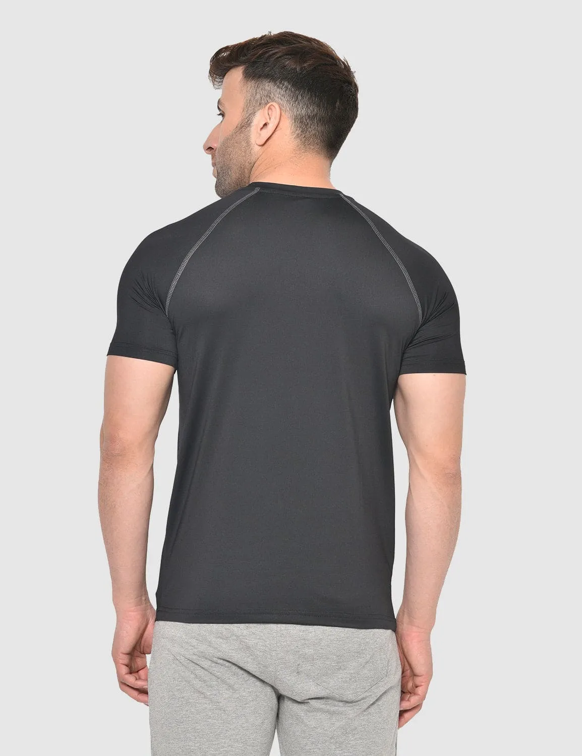 Athletic Workout Solid T-shirt - Black Quick Slip Breathable Performance