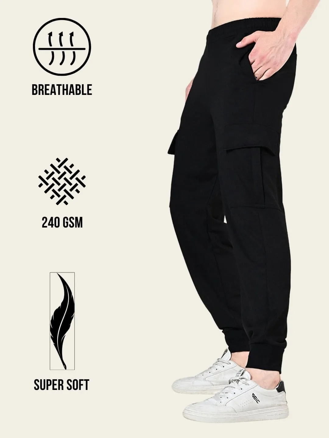 Utility Cargo Jogger with Pockets - Black Seam-Free