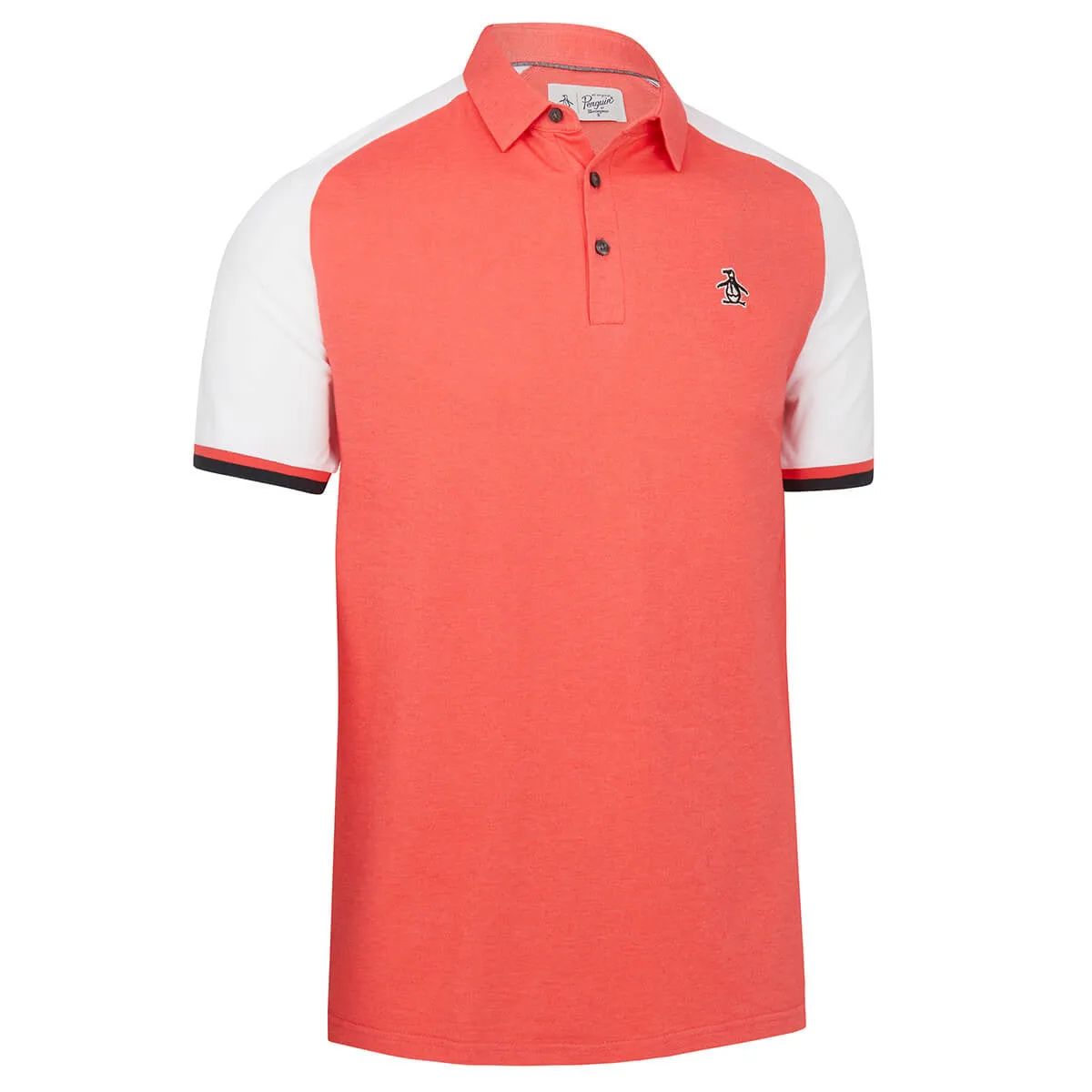 Original Penguin Mens Raglan Colour Block Stretch Golf Polo Shirt - BITTERSWEET Heather Effect Weaving All-day Flex