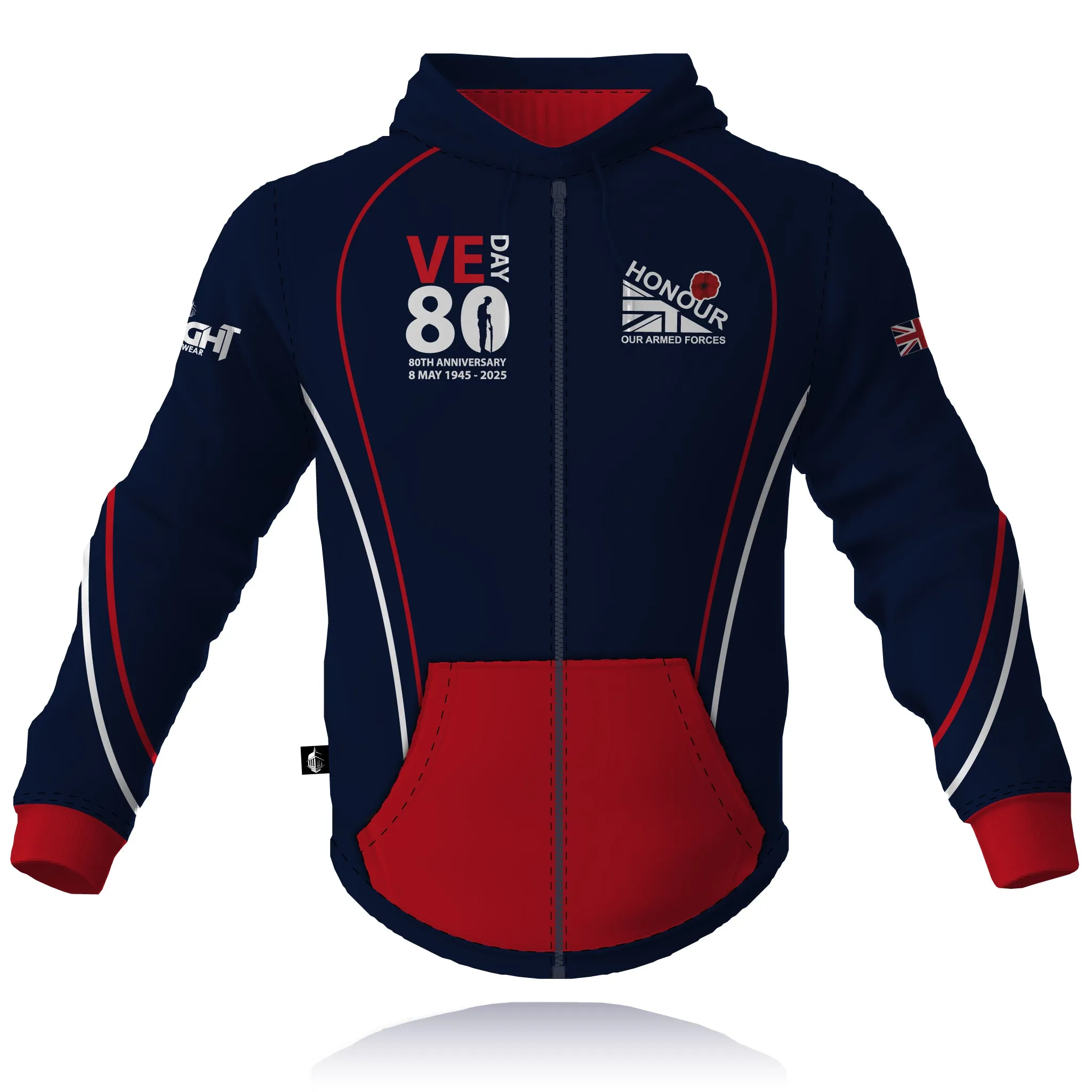 Honour Our Armed Forces - VE-DAY 80 - Full Zip Embroidered Hoodie (CLEARANCE) casual top