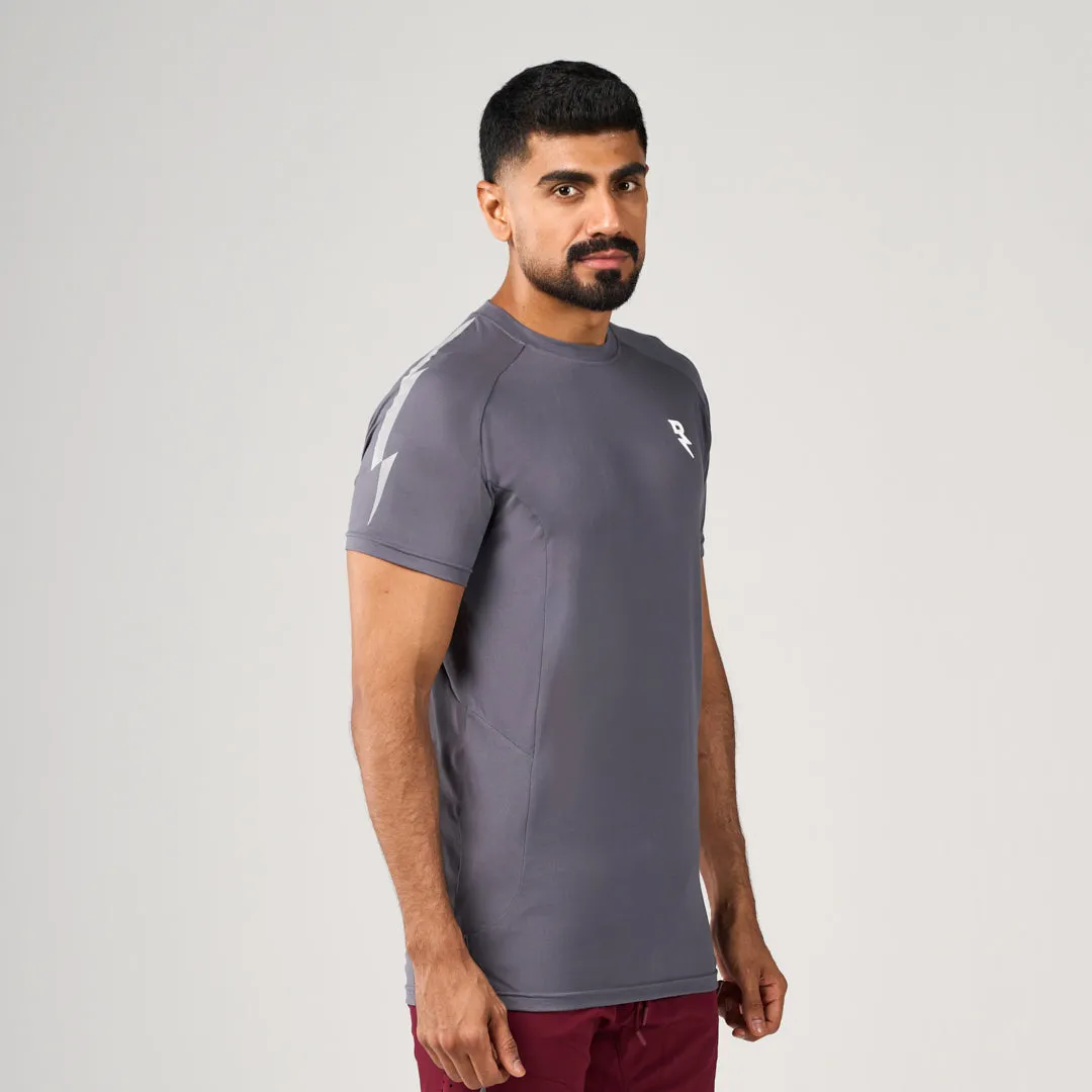 Ribbed Collar Design Lightning Performance T-Shirt - Iron Gate