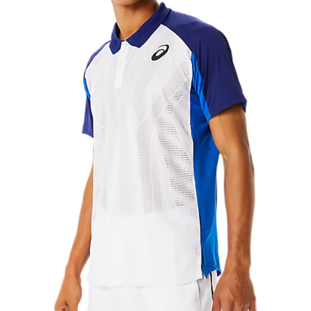 Flexible Fit Versatile Layer Asics Match ActiBreeze Men's Polo Shirt - Brilliant White/Dive Blue