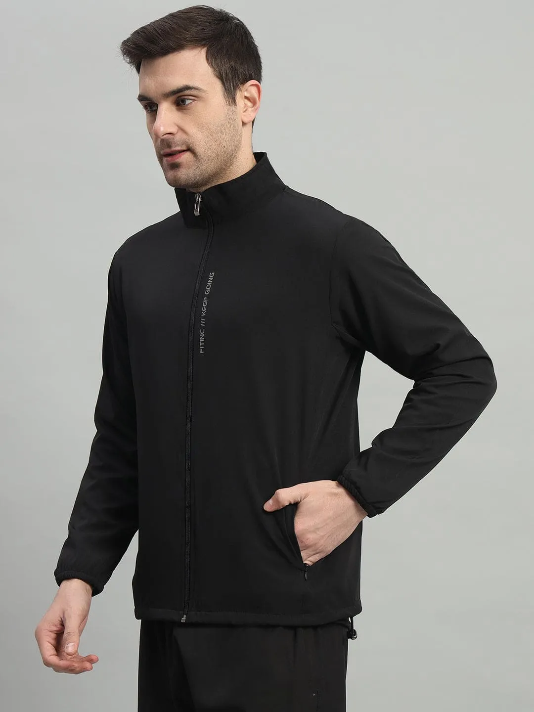 AbrasionResistantFabric Sports Jacket with Concealed Zippers - Black