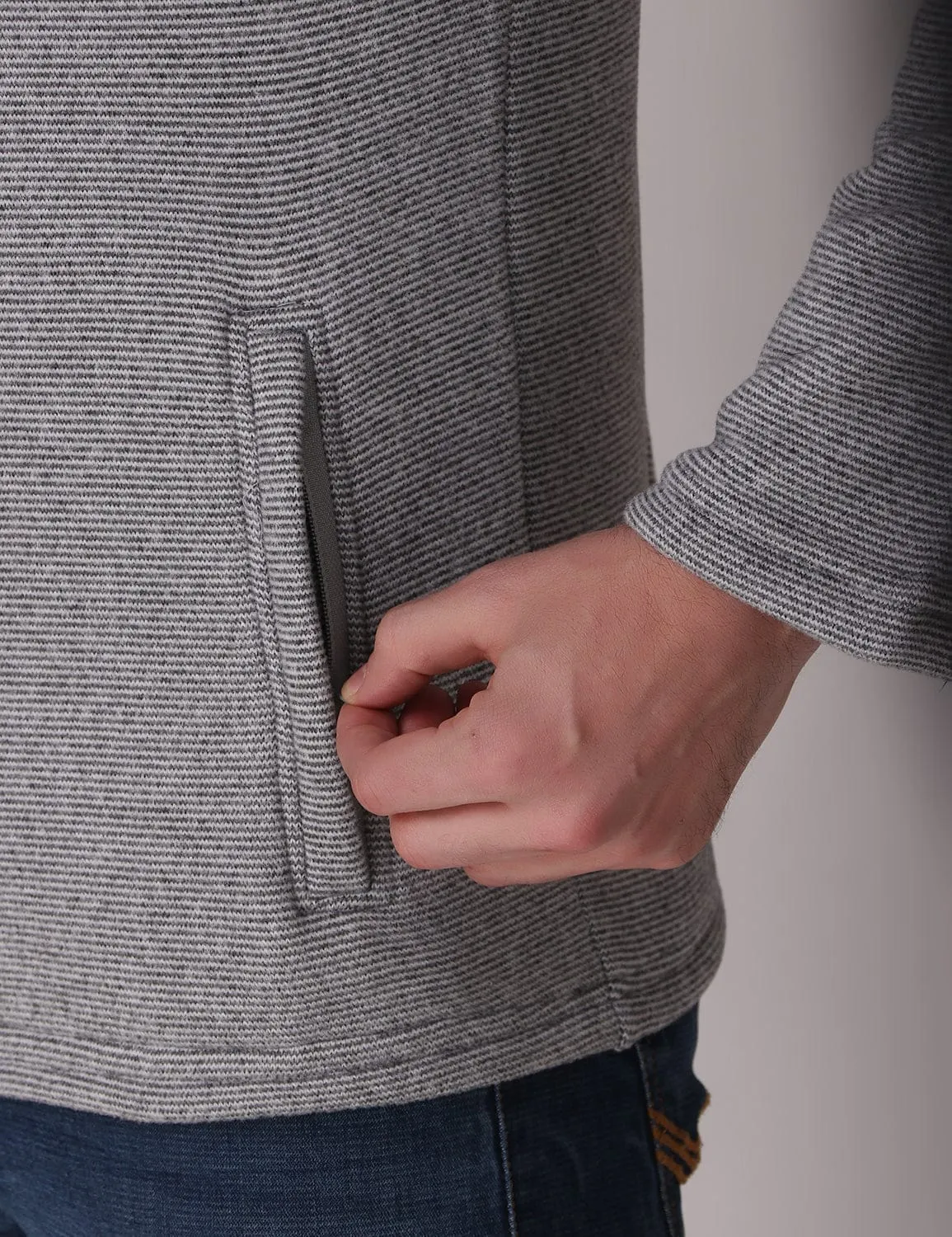 Thermal Fleece Jacket - Melange Light Grey Elegant Top