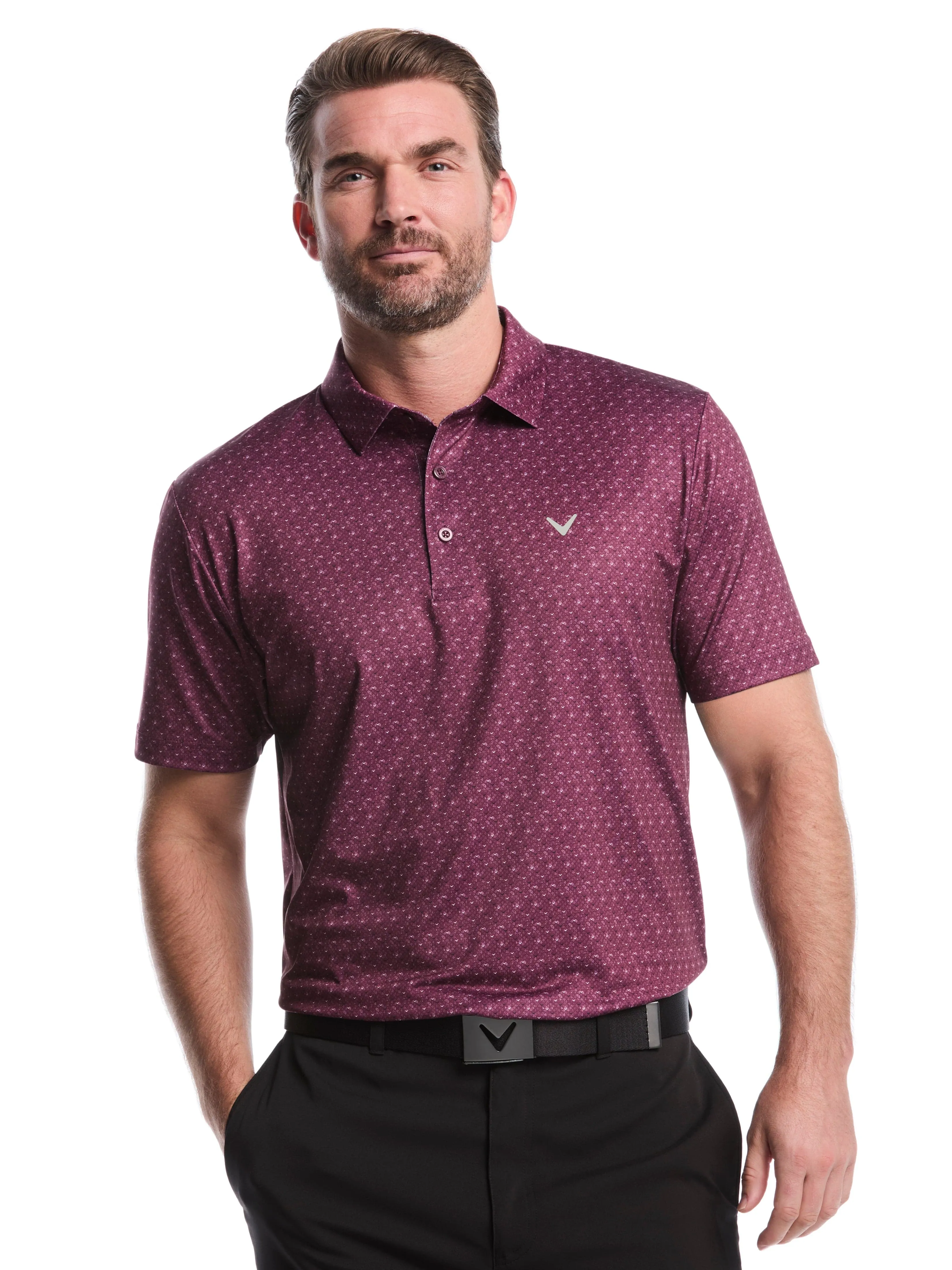 Mens Chevron Print Golf Polo Shirt Stretchable Fit Functional Style
