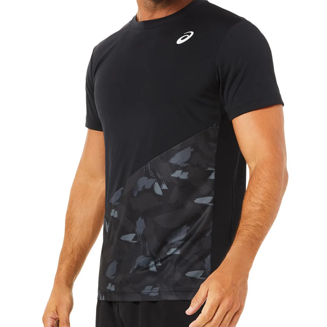 Sustainable Production Process Flexible Ribbed Cuffs Asics Court Graphic SS Top 2022 - Performance Black