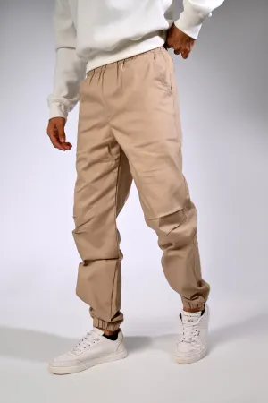 Beige Gabardine Cargo Pants Breathable Waist