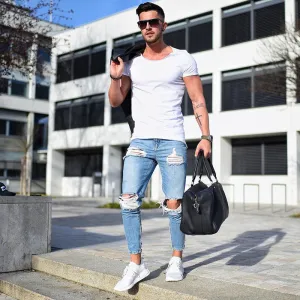 West Louis? Trending Frayed Denim Jeans Distressed Detailing