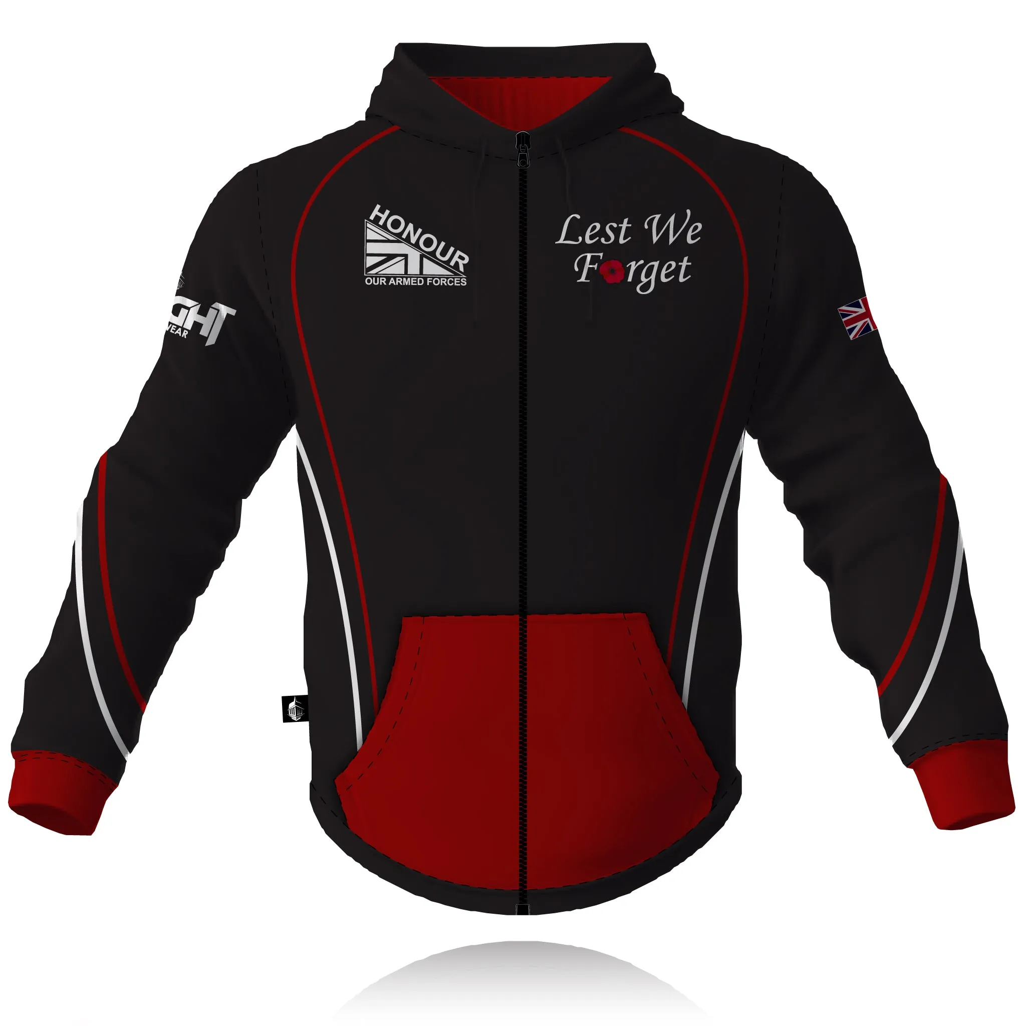 product holiday wear celebration Honour Our Armed Forces 'Lest We Forget' - Full Zip Embroidered Hoodie