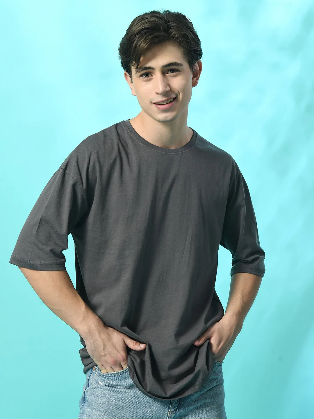 Minimalist Style Relaxed Oversized 100% Cotton Solid Tee ?C Charcoal