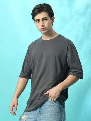Relaxed Oversized 100% Cotton Solid Tee ?C Charcoal Business Meeting Bohemian