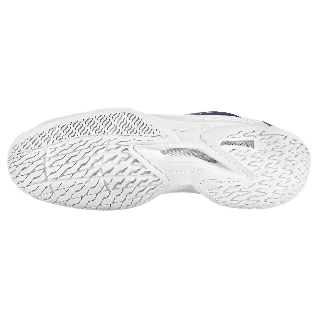 Seamless Construction Technology Orthopedic Friendly Footbed Babolat Men's Jet Tere 2 - Wimbledon - White/Blue Navy