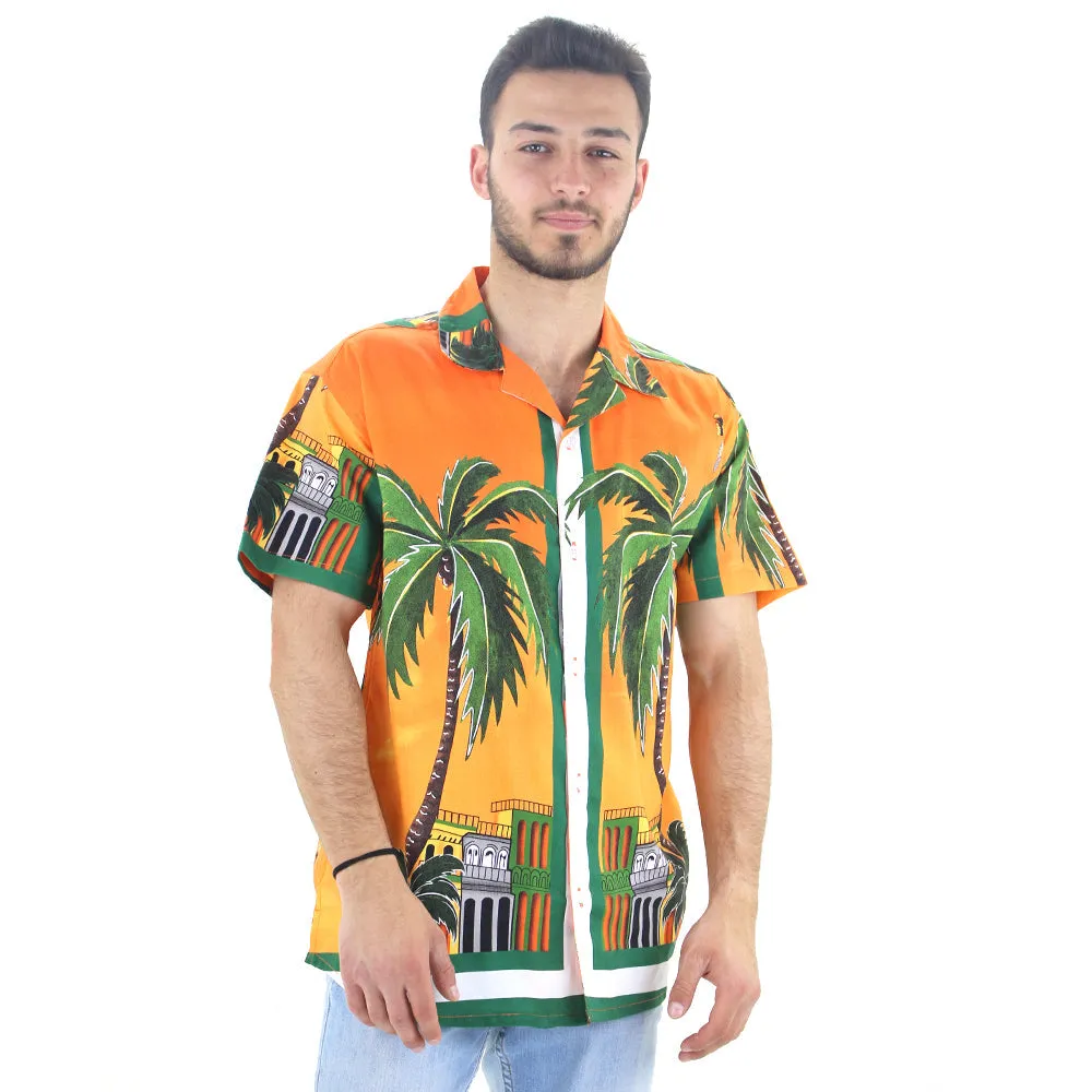 Men's Printed Casual Dress Shirt,Orange Sustainable fashion