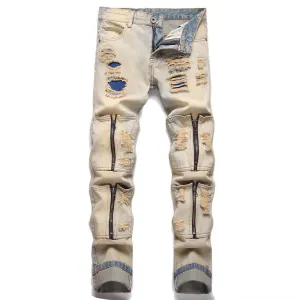 West Louis? Multi-Pocket Ripped Pencil Jeans Affordable Autumn Days Breathable