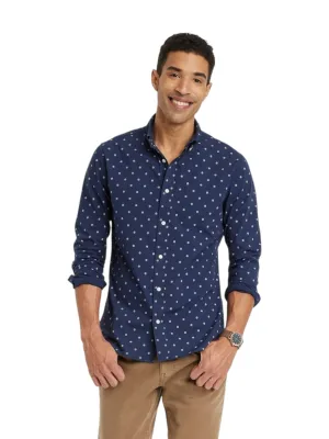 Cooling Core Technology Oversized Fit Men's Printed Dress Shirt,Navy