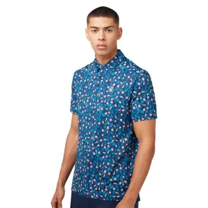 GarmentWashed Texture Adaptive Torso Contouring Original Penguin Mens Whimsical Tropical Print Golf Polo Shirt - BLACK IRIS