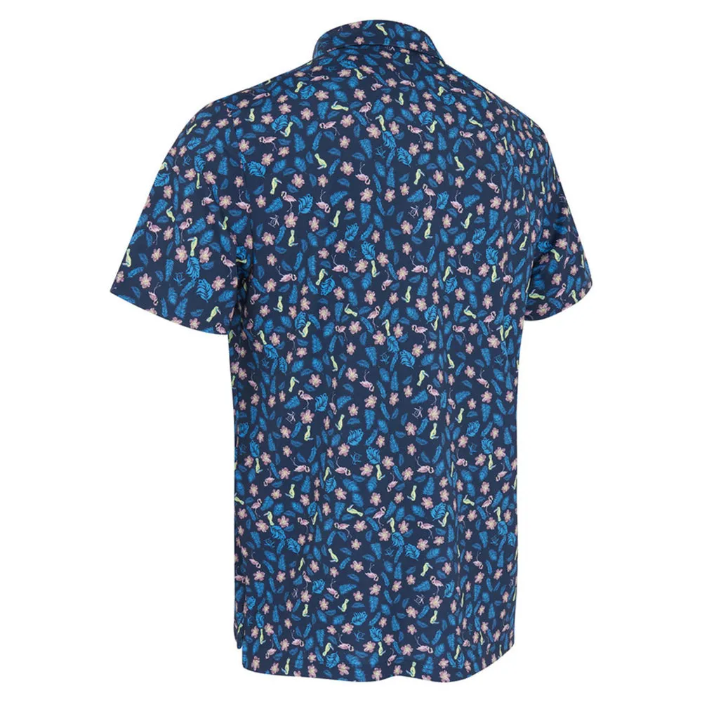 Original Penguin Mens Whimsical Tropical Print Golf Polo Shirt - BLACK IRIS Perfect Look