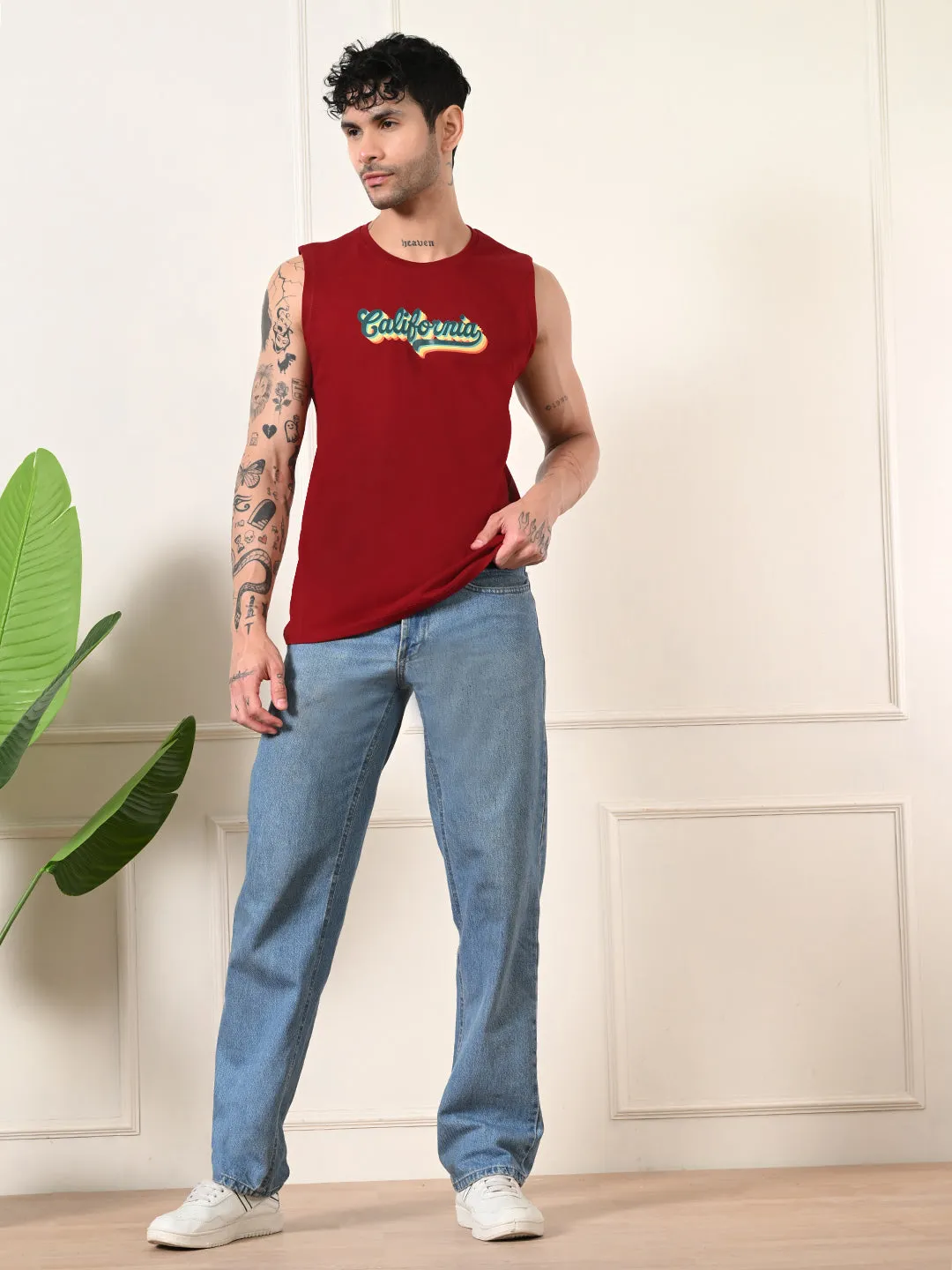 Easy-Wear California Colorful Print Cotton Sando ?C Maroon Handmade Fit AbrasionFreeZone