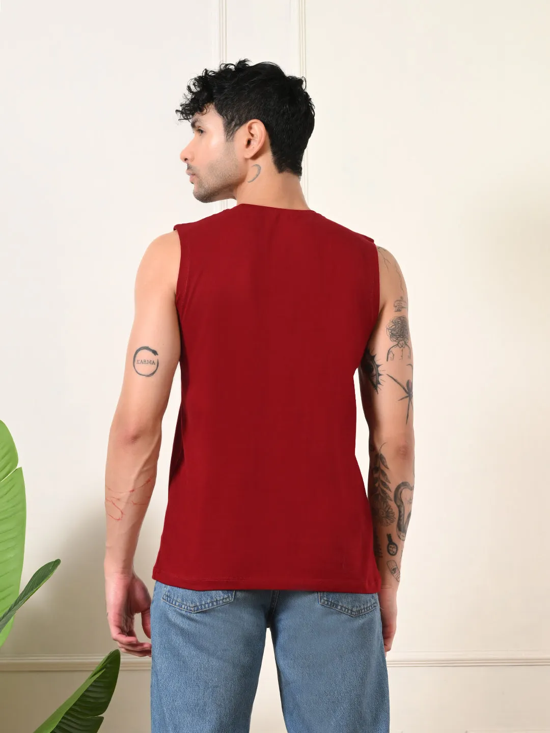 Story Glow Easy-Wear California Colorful Print Cotton Sando ?C Maroon