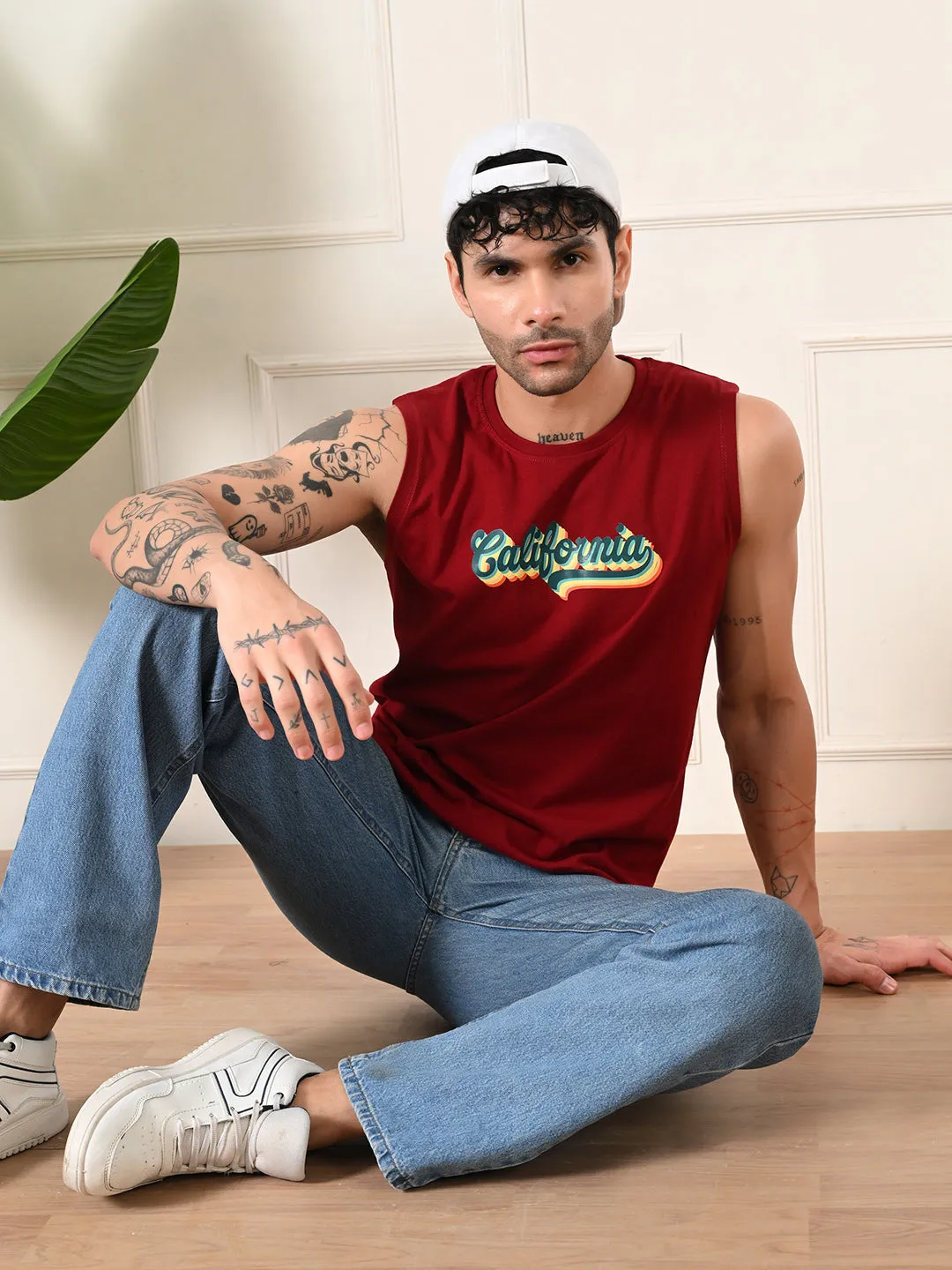 Easy-Wear California Colorful Print Cotton Sando ?C Maroon OdorResistant Material MultiPanelCut