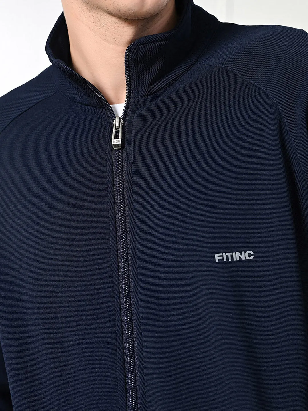 Athletic Stretch Jacket - Navy Blue Placket Closure