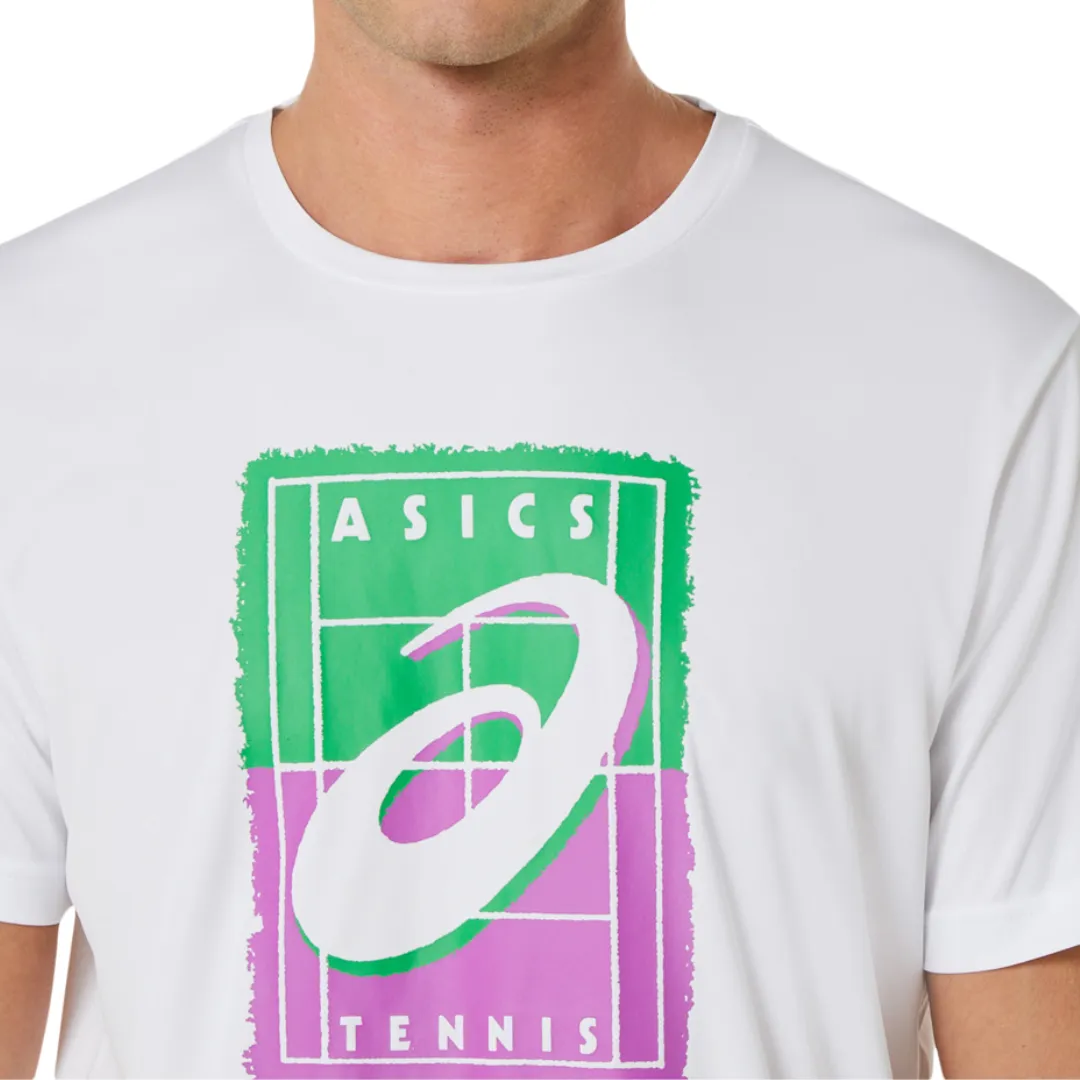 Asics Men Court GS Graphic Tee - Brilliant White Foam Print Detail Casual Fit