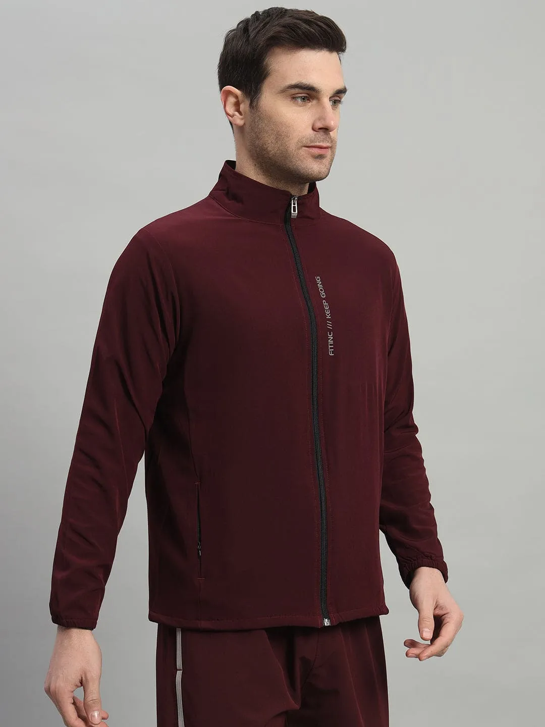 Sports Jacket with Concealed Zippers - Wine Fashion Footwear