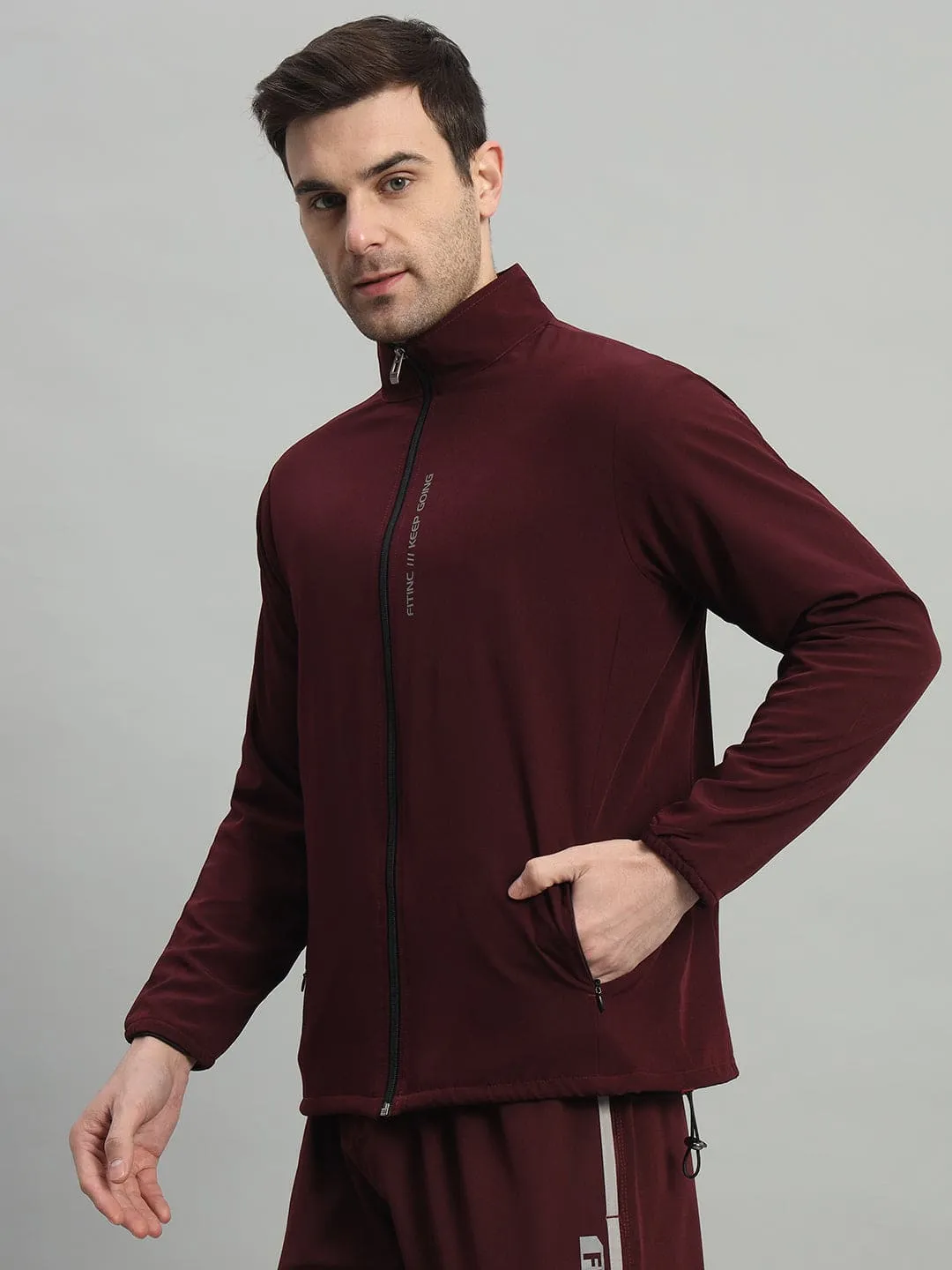 Sports Jacket with Concealed Zippers - Wine Professional Look