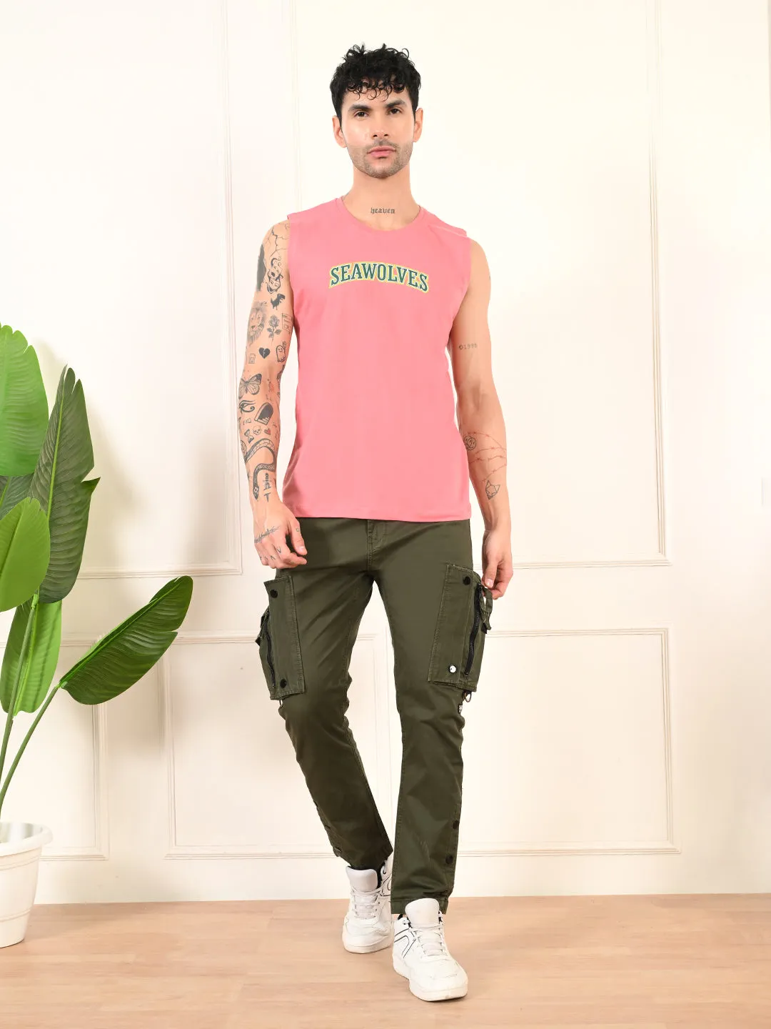 WearResistantHem Layered Hem Details Easy-wear Seawolves Cotton Sando ?C Peach
