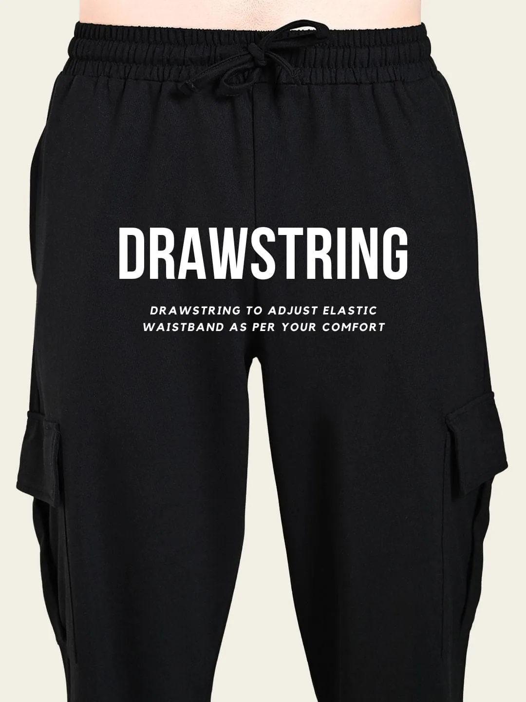 Trendy Appeal Stretch Material All-Weather Cargo Jogger with Pockets - Black