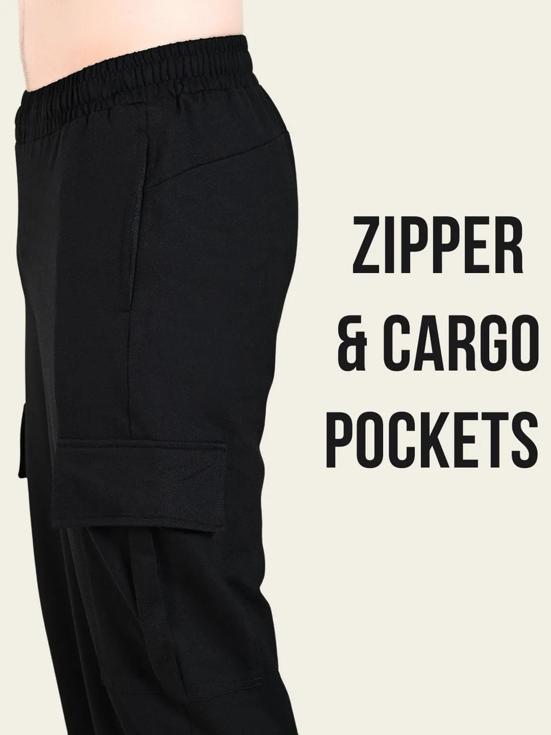 Sport Comfort Eco Friendly Dye All-Weather Cargo Jogger with Pockets - Black