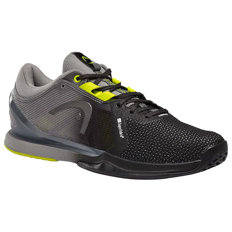 Head Sprint 3.0 SF Tennis Shoes - Black/Yellow Non Slip Tread Pattern Bio Degradable Components