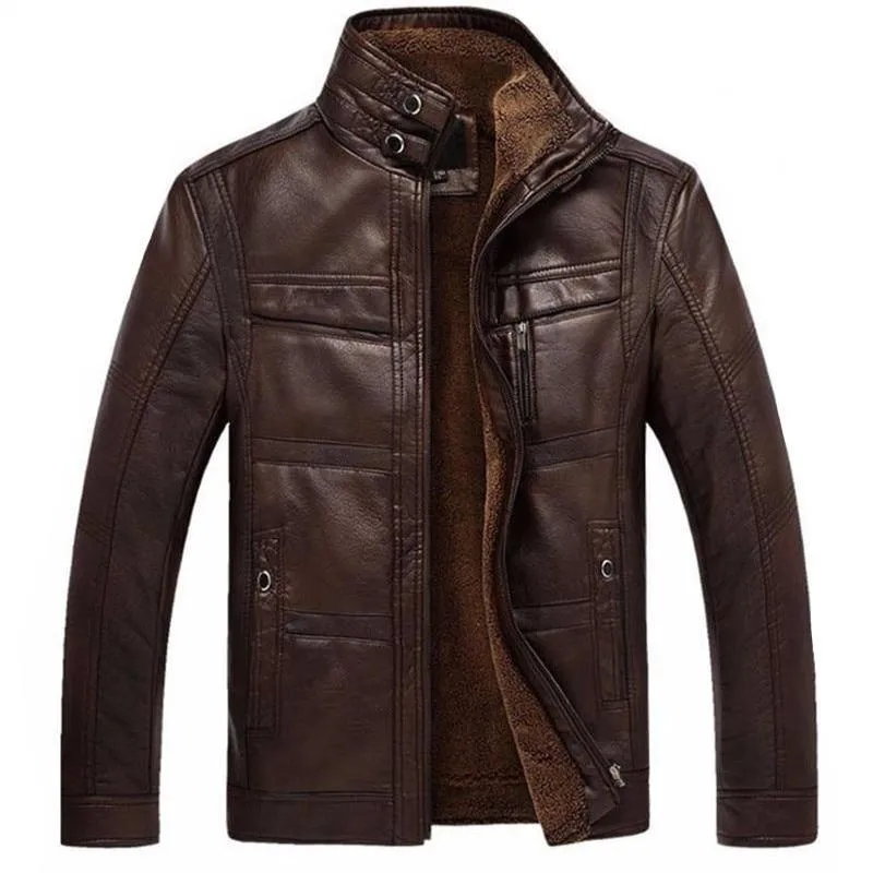 West Louis? PU Leather Plus Velvet Stand Collar Jacket Code Soul Seamless construction