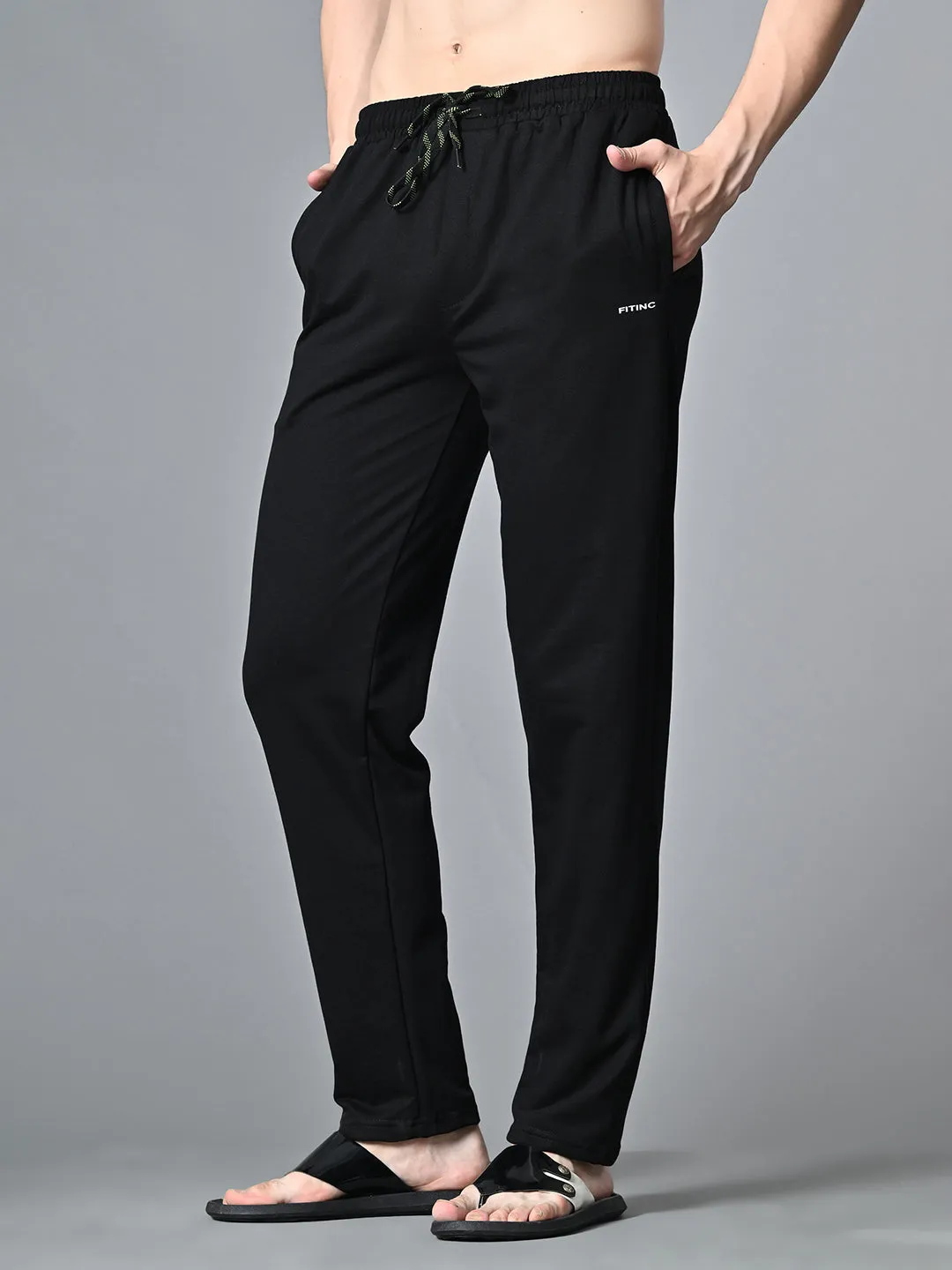 Easy Stretch Fit Water resistant coating Essential Regular Fit Cotton Track Pant - Black