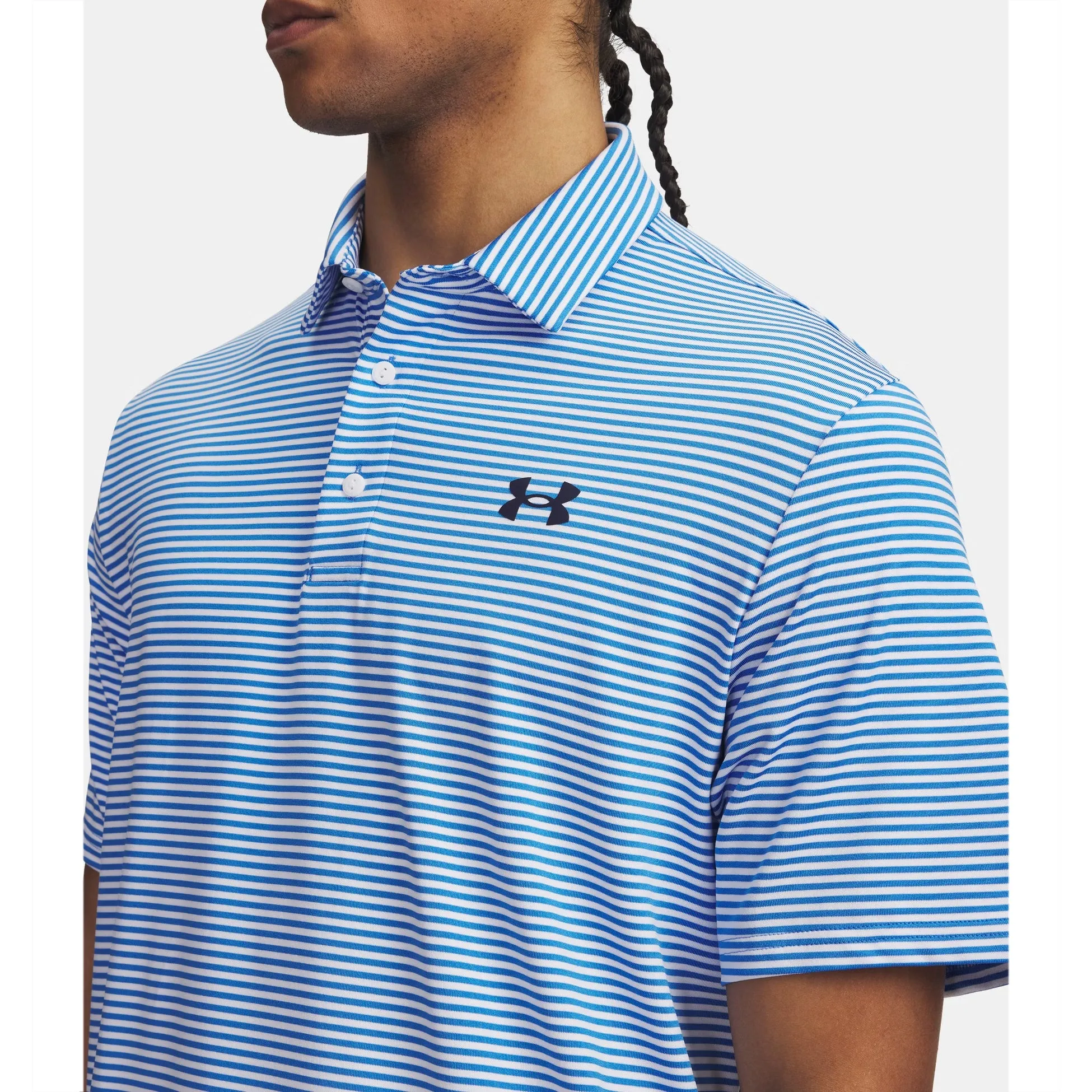 Lightweight Wear Under Armour Playoff 3.0 Stripe Polo Golf Shirt - Blue Atlantis/White