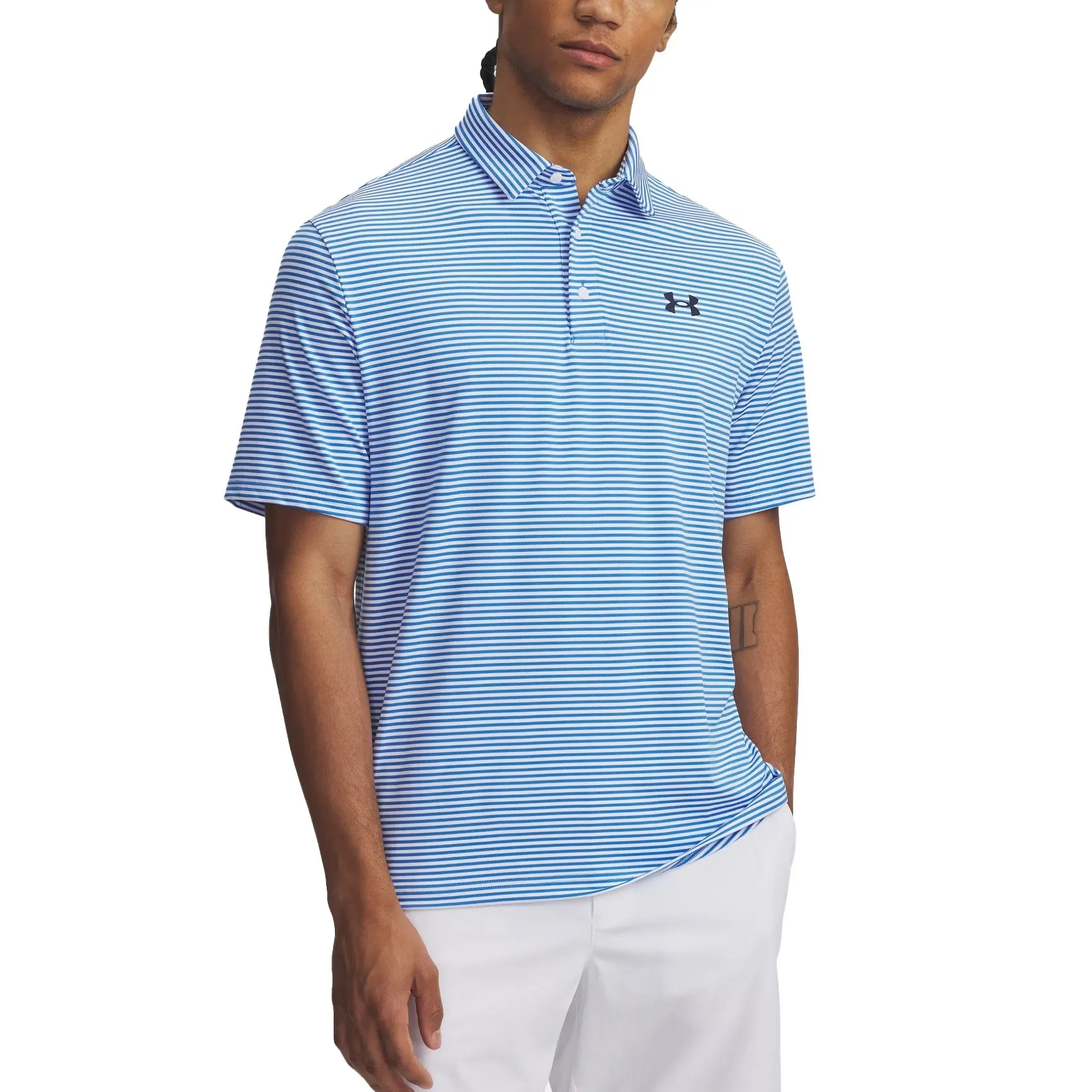 Under Armour Playoff 3.0 Stripe Polo Golf Shirt - Blue Atlantis/White Cozy Fit premium design