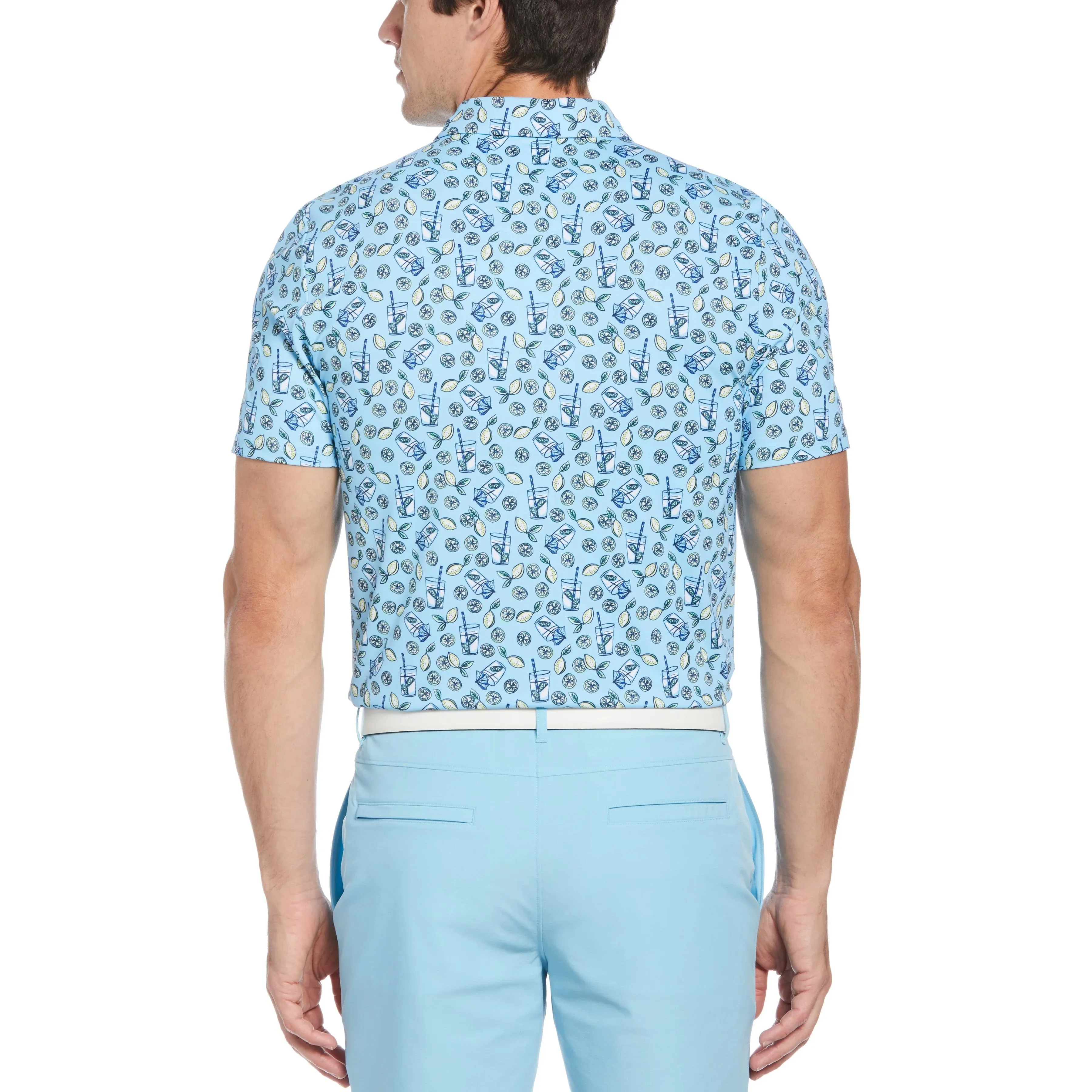 Button Down Collar Timeless Style Original Penguin Mens Lemonade Print Golf Shirt Polo - BALTIC SEA
