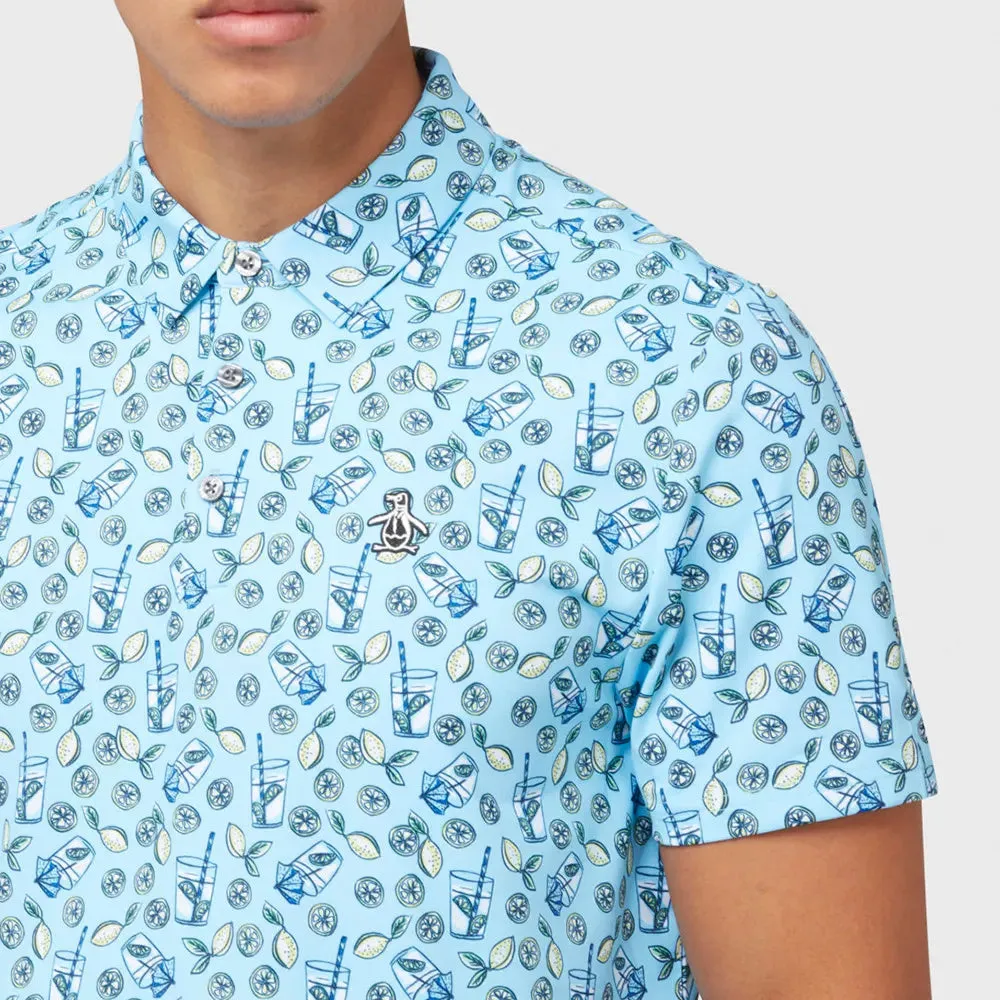 Original Penguin Mens Lemonade Print Golf Shirt Polo - BALTIC SEA Breathable Mesh Panels Soft Shirt