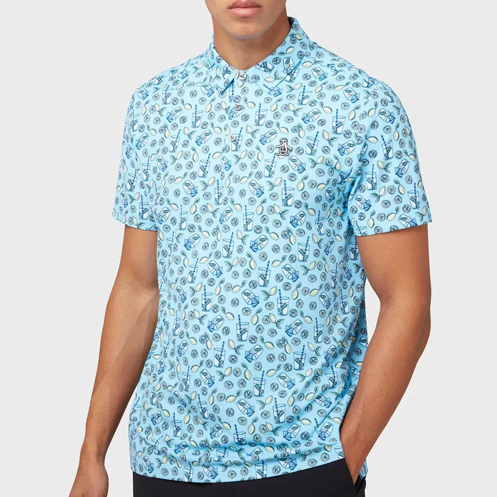 Stretchable Fit Original Penguin Mens Lemonade Print Golf Shirt Polo - BALTIC SEA