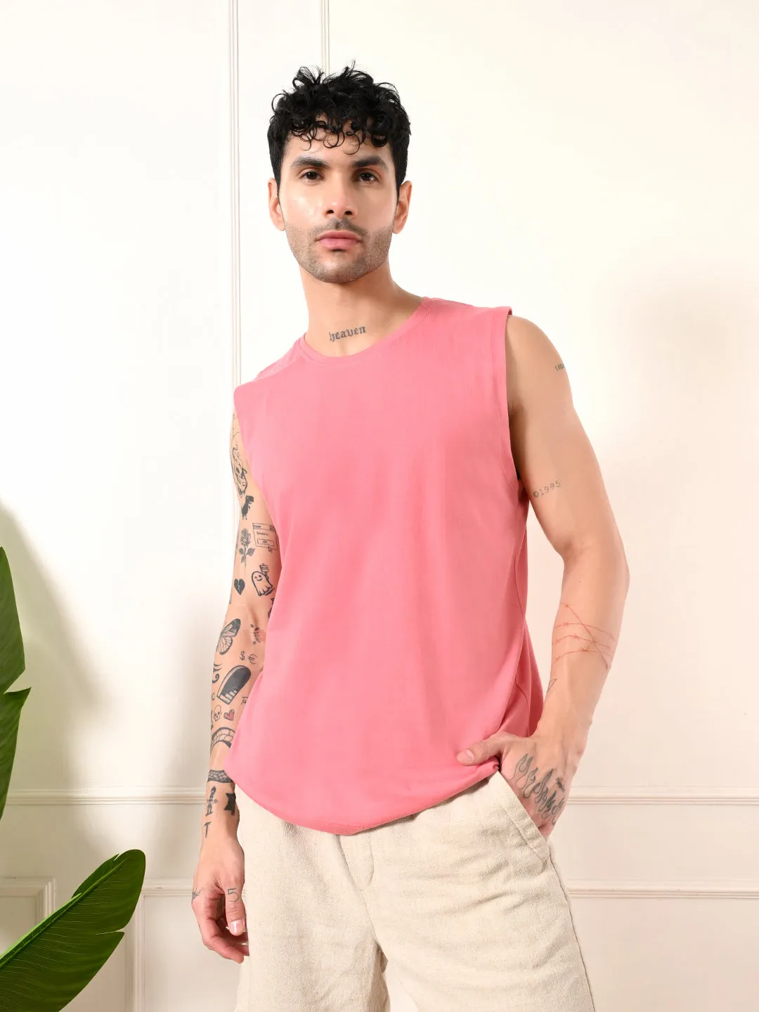 Comfortable Wear New Day Easy-Wear Solid Peach Cotton Sando