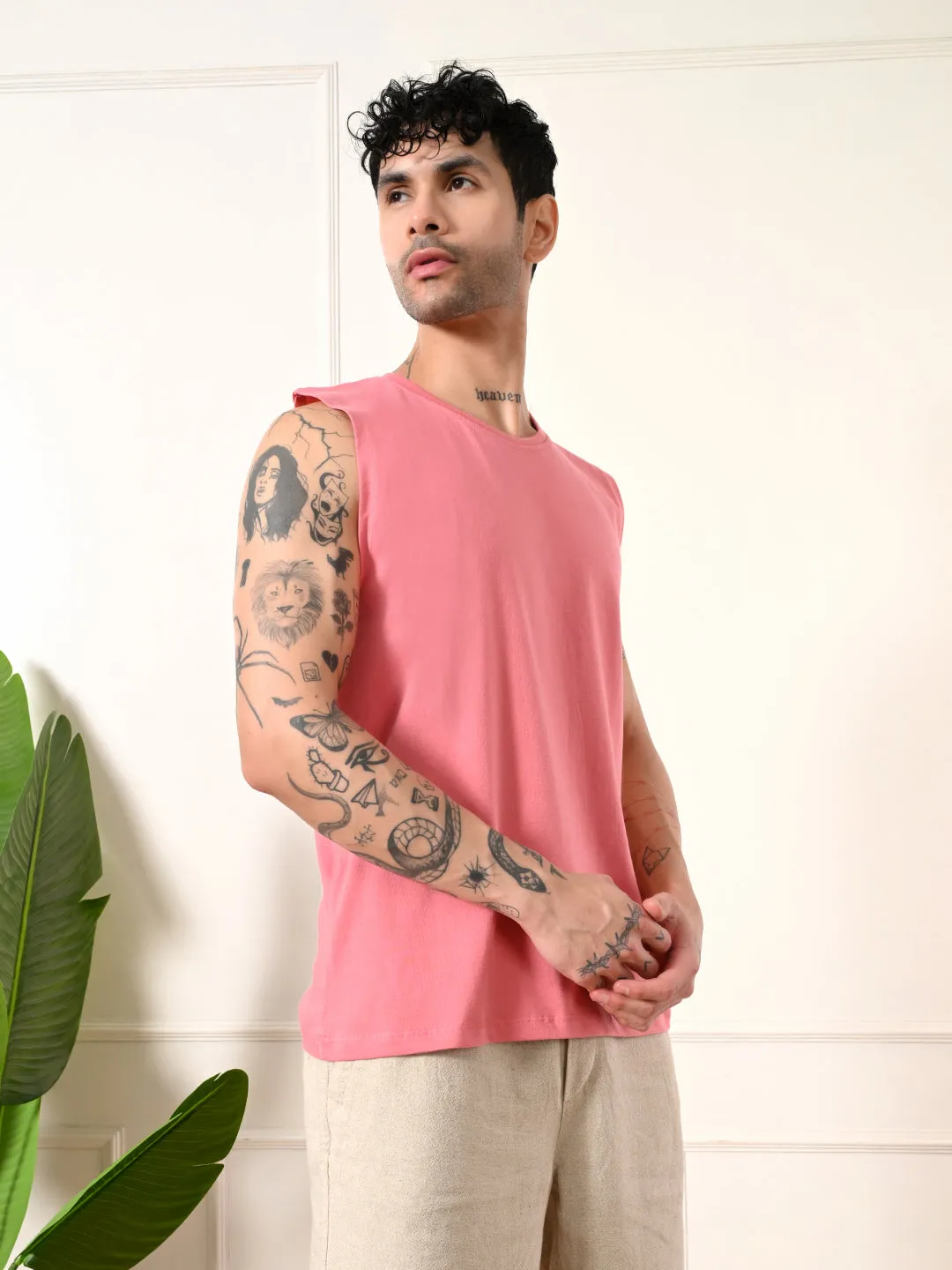 Easy-Wear Solid Peach Cotton Sando AbrasionResistantClothing
