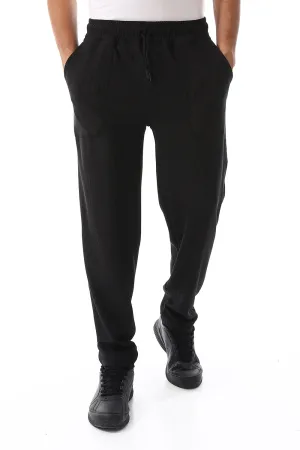 Breathable Weave Fabric Thermal Lining Ribbed Comfy Elastic Black Joggers